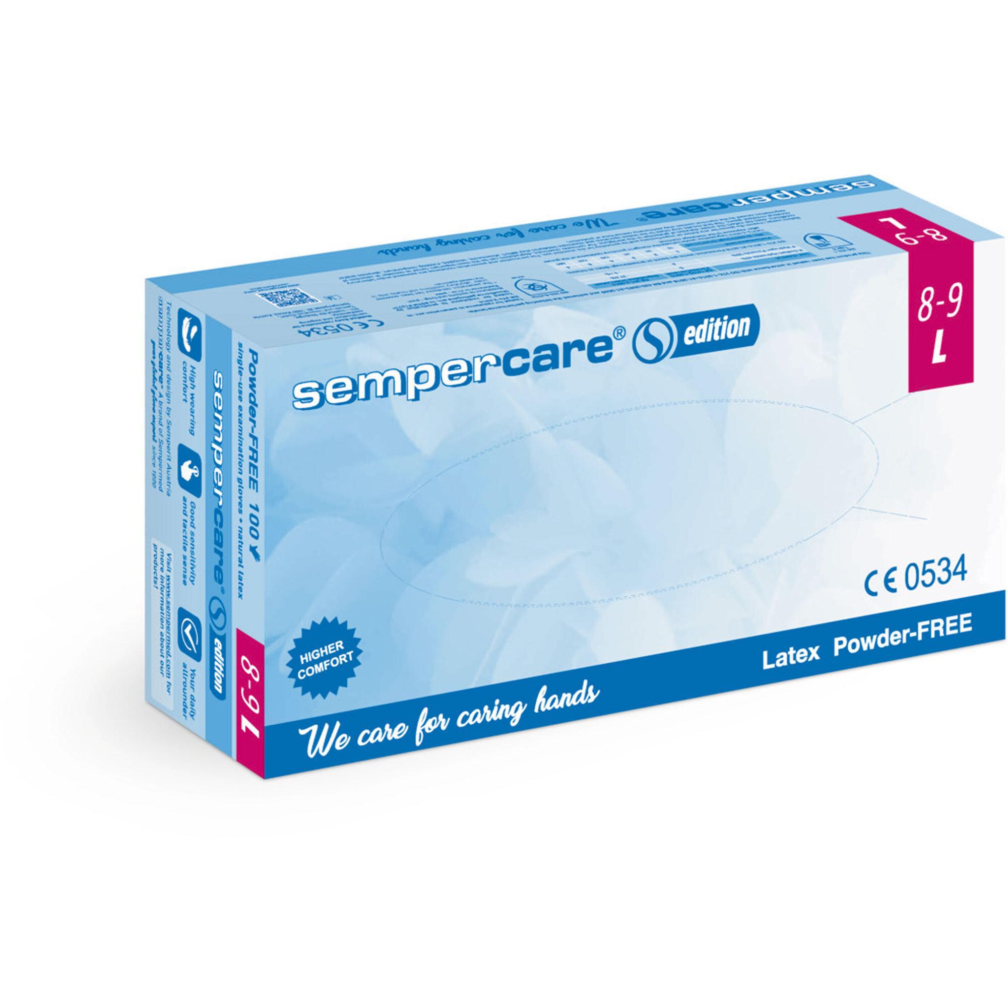 1062056.jpg Gants jetables Sempercare edition latex, non poudrés, L, blancs, emb. de 100 pcs – Bild 1