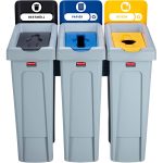 Station de recyclage Rubbermaid Slim Jim, 3 conteneurs et 3 couvercles, 87L