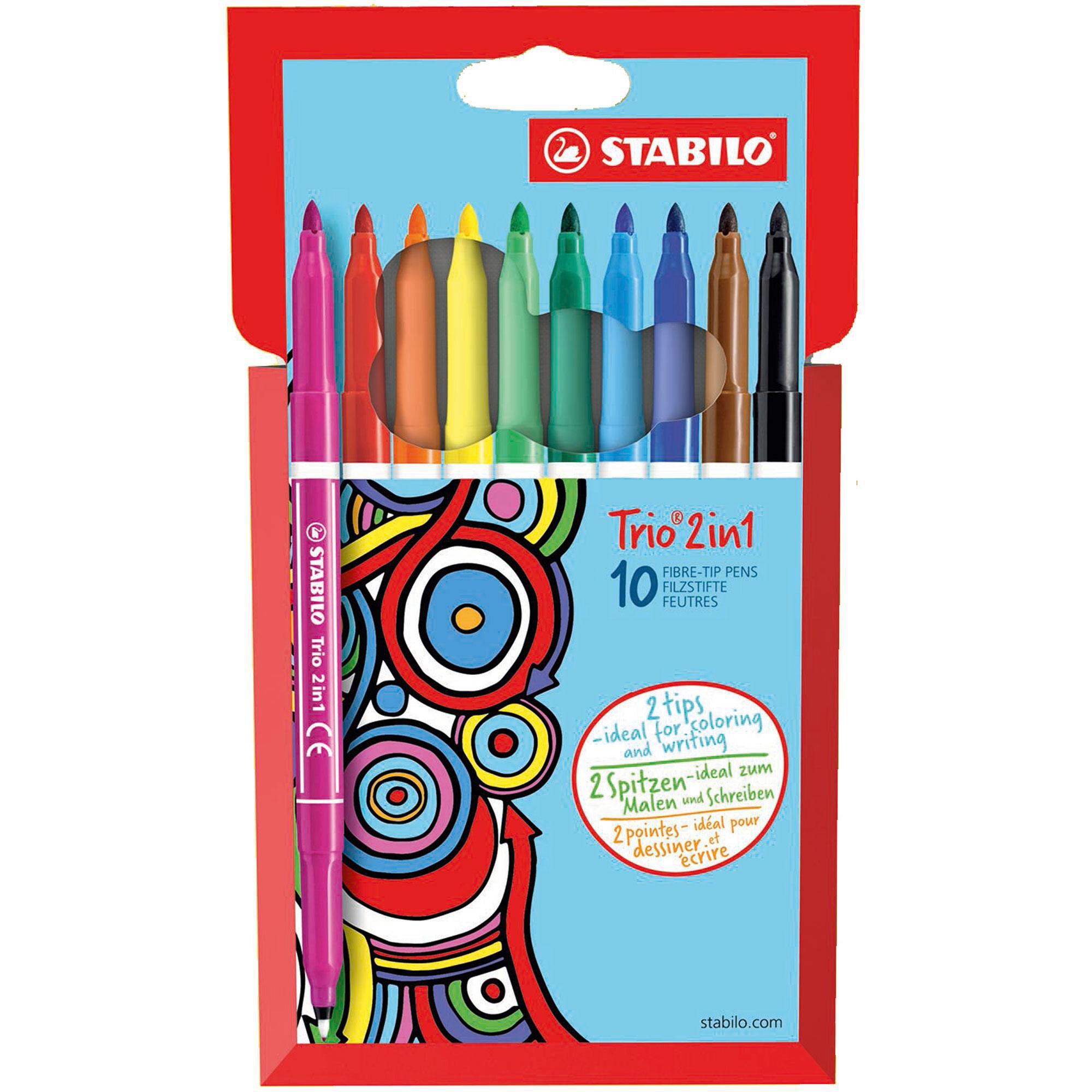 5563906.jpg Feutre de coloriage Stabilo Trio 2 in 1 - coloris assortis - étui de 10 – Image 1
